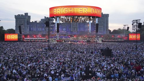 The Coronation Choir perform during the concert at Windsor Castle in Windsor, England, Sunday, May 7, 2023, celebrating the coronation of King Charles III. It is one of several events over a three-day weekend of celebrations. (Jonathan Brady/Pool Photo via AP)