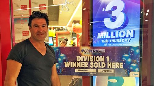 Newsagency owner Sam Misiano outside the store where the winning Powerball ticket was sold.