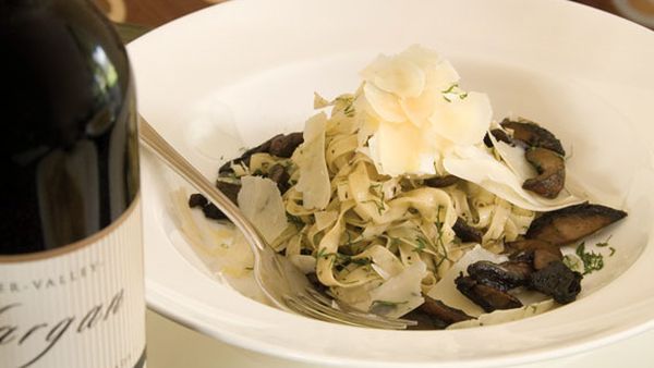 Linguini of wild mushrooms with poached egg