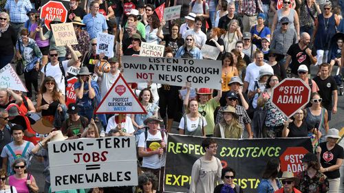 An anti-Adani protest in Brisbane yesterday.