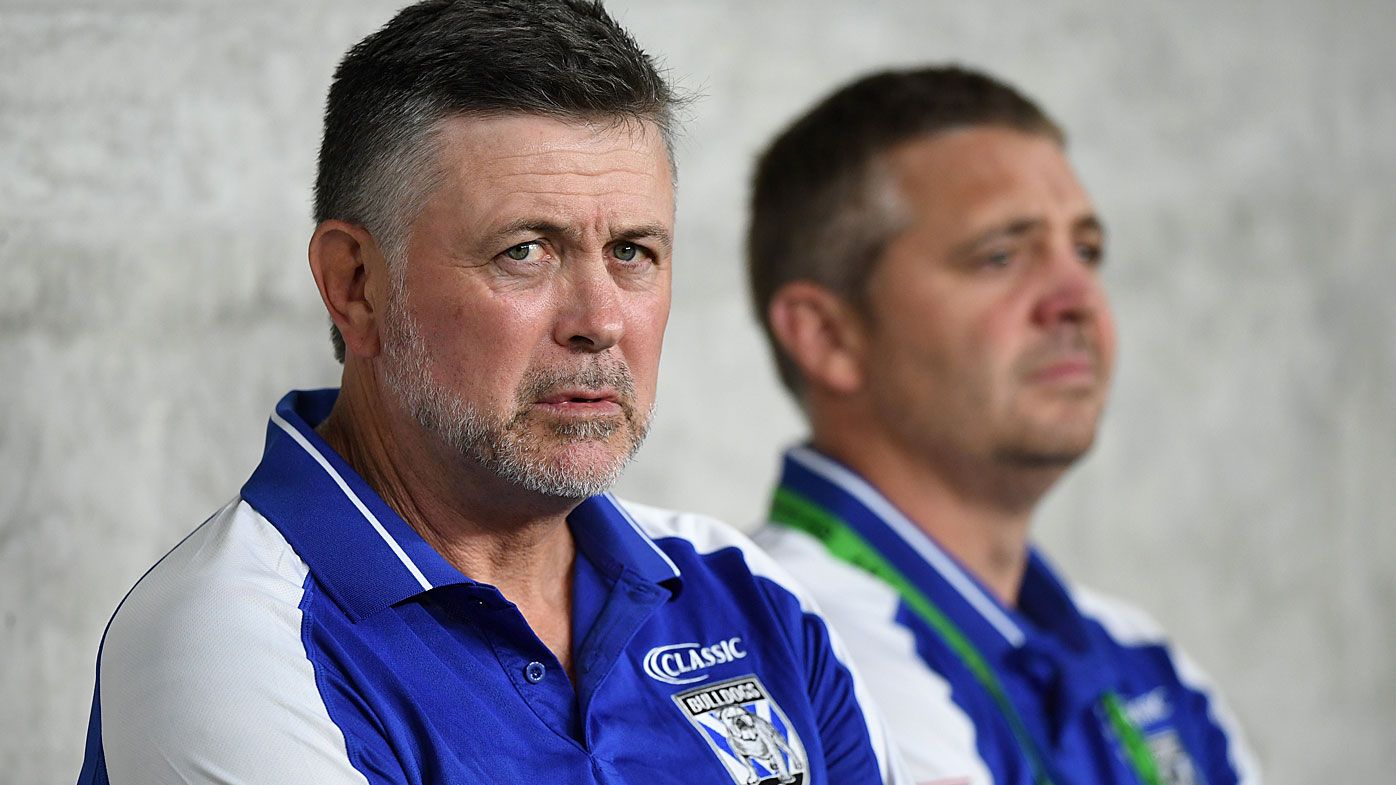 Bulldogs coach Dean Pay (left) during the Round 1 NRL match 