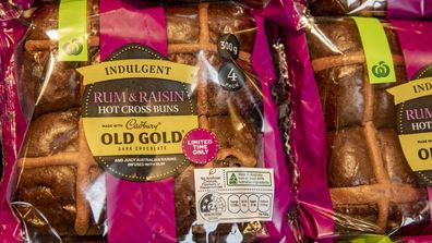 Woolworths Cadbury Old Gold rum raisin hot cross buns are here