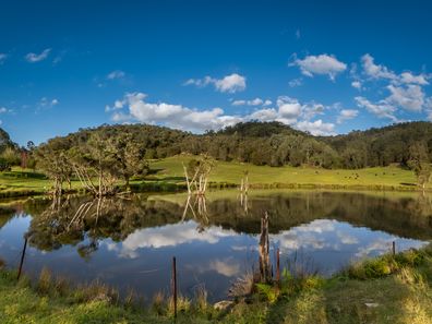 Hunter Valley Australian wine region rural panorama scene.
