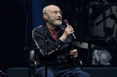 Phil Collins of Genesis performs on the opening night of their North American "The Last Domino?" tour at the United Center on November 15, 2021