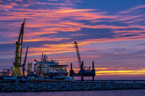 The Russian pipe-laying ship 'Akademik Tscherski' on deployment for the construction of the Nord Stream 2 Baltic Sea pipeline