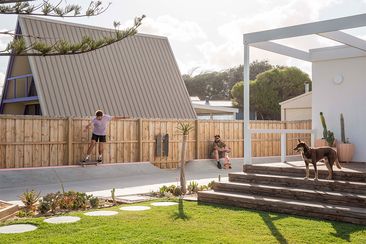 award-winning beach shack will stun with its pink-striped exterior domain