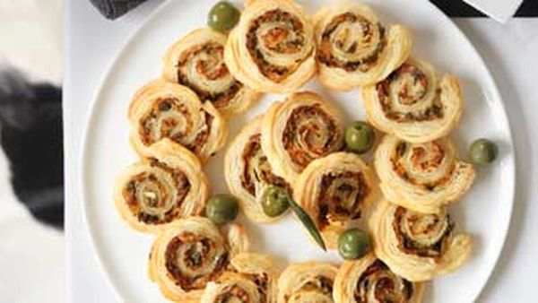 Anchovy, onion & green olive pinwheels