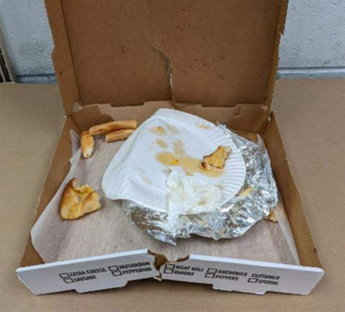 A pizza box which was tested for DNA evidence appears as part of a bail application regarding Gilgo Beach murder suspect Rex Heuermann.