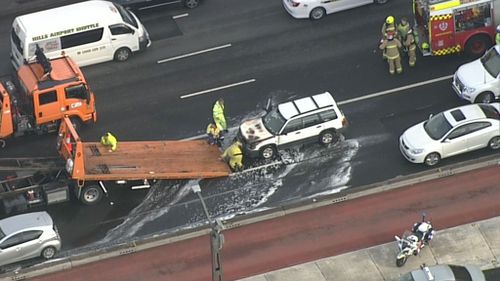 Four lanes on the Sydney Harbour Bridge were closed this morning due to a car fire. (9NEWS)
