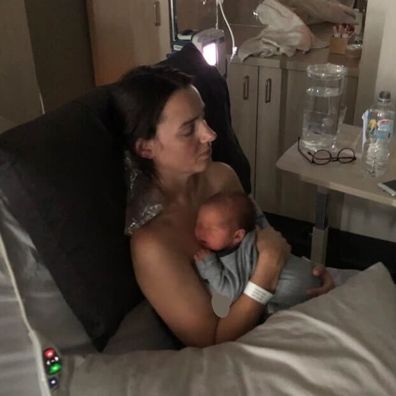 Tahnee Haynes in hospital with her newborn son in 2020.
