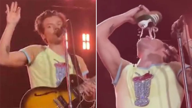 Harry Styles does shoey onstage as he kicks off Aussie tour in Perth.