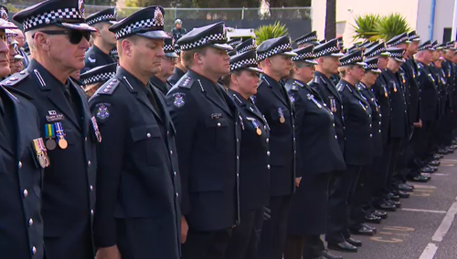 Colleagues, friends and family gathered at the St Kilda Police station grounds today. 