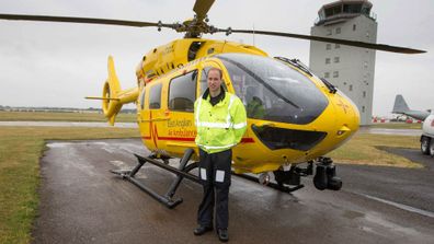 Prince William, The Duke of Cambridge, preparing for leave on his first mission as a helicopter pilot for the East Anglian Air Ambulance. (AAP)