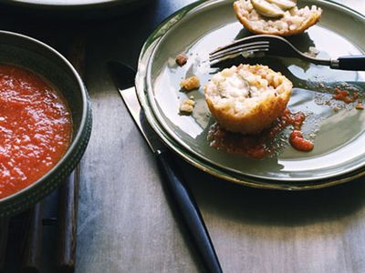 Olive and Taleggio arancini with fresh tomato sauce