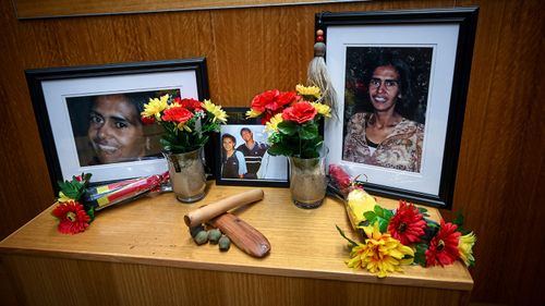 Tributes to Veronica Nelson inside the courtroom during the inquest.