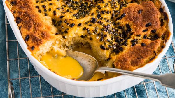 Passionfruit self saucing pudding