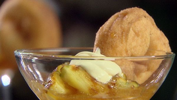 Grilled pineapple with cinnamon doughnuts