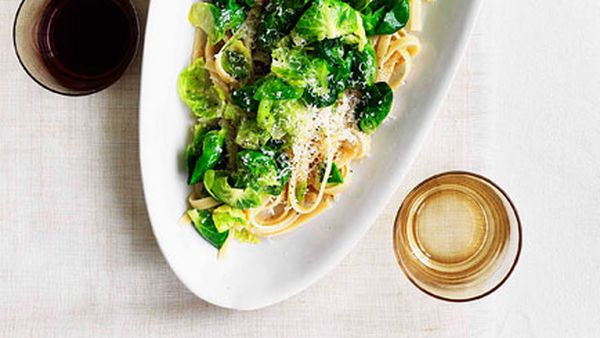 Fettuccine with Brussels sprouts, pecorino and garlic