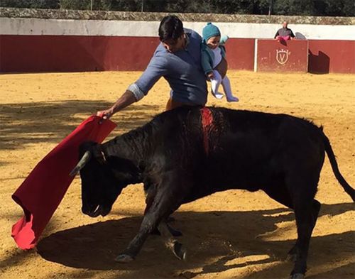 Spanish Matador under fire for fighting bull with baby