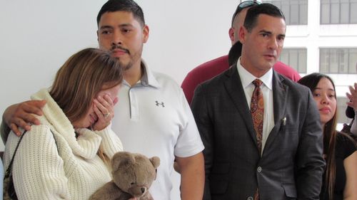 Arlene Alvarez's parents, Gwen and Armando Alvarez are seen during a news conference on February 16, 2022, in Houston.