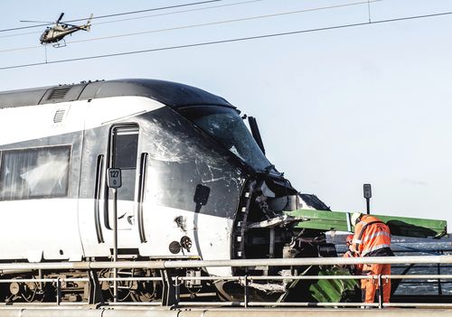 The passenger train carrying 131 people on board was travelling to Copenhagen when it collided with debris on the tracks.