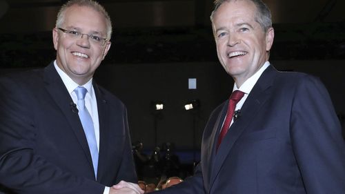 Scott Morrison and Bill Shorten before tonight's People's Forum.