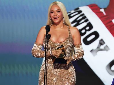 Beyoncé accepts the Album of the Year award for COWBOY CARTER with Blue Ivy Carter onstage during the 67th Annual GRAMMY Awards at Crypto.com Arena on February 2, 2025 in Los Angeles, California. 