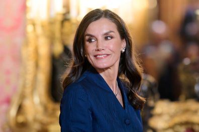 Queen Letizia of Spain receives  the Diplomatic Corps at the Zarzuela Palace on January 31, 2024 in Madrid
