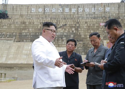 The plans for the power plant were originally ordered in the early 1980s by Kim's late grandfather, North Korean founder Kim Il Sung. Picture: AP.