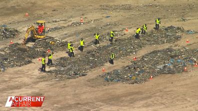 Police have started digging up 3000 tonnes of rubbish at a Queensland dump in the search for retired school teacher Lesley Trotter.