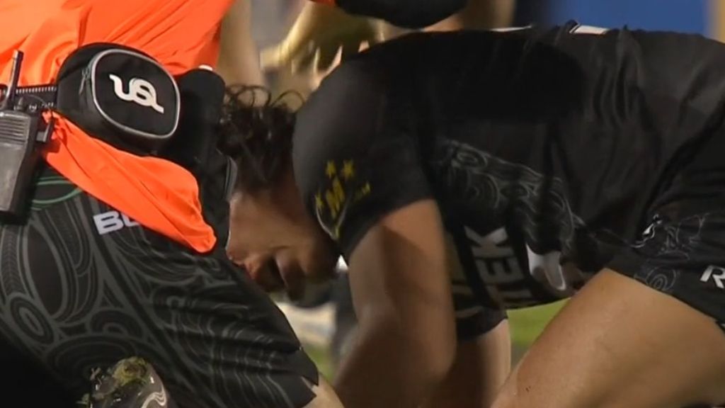 Joseph Tapine bravely plays on after brutal head clash in New Zealand win over Lebanon
