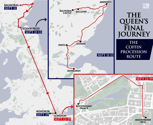 Queen Elizabeth II's coffin will travel from Balmoral to London ahead of her funeral on September 19. 