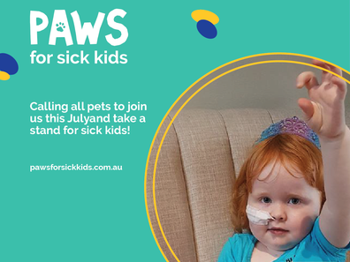 Abby in a promotional poster for Ronald McDonald House Charities' Paws for Sick Kids program. 