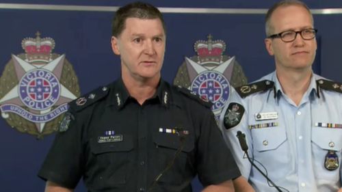 Deputy Commissioner Shane Patton, Victoria Police and Acting Deputy Commissioner Ian McCartney, AFP. (9NEWS)
