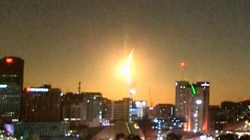 The 9News Skycam caught the moment a meteor lit up the city sky.