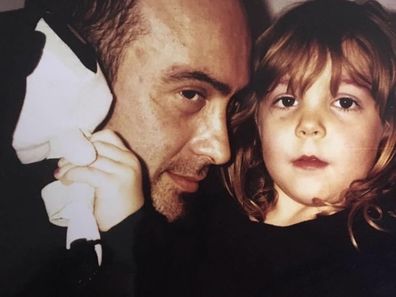 childhood photo of Odele Ventimiglia hugging father, John Ventimiglia
