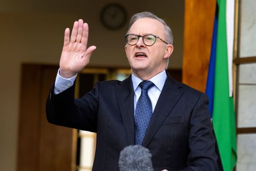 Prime Minister Anthony Albanese during a press conference at Parliament House