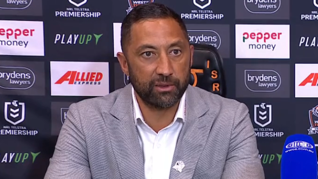 Benji Marshall speaks to the media following the Tigers&#x27; round six loss to the Dragons.
