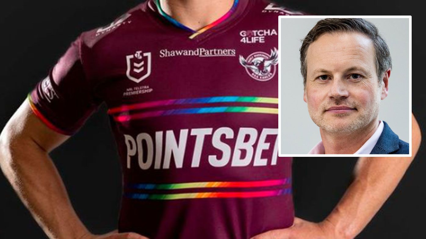 Manly pride jersey and owner Scott Penn
