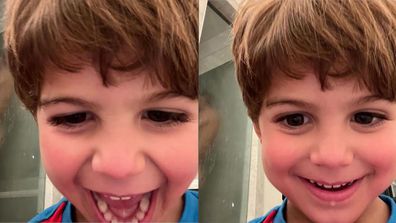Eric Decker's son Forrest selfies with Decker naked in the shower in the background