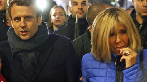 French presidential election candidate Emmanuel Macron and his wife Brigitte Trogneux.