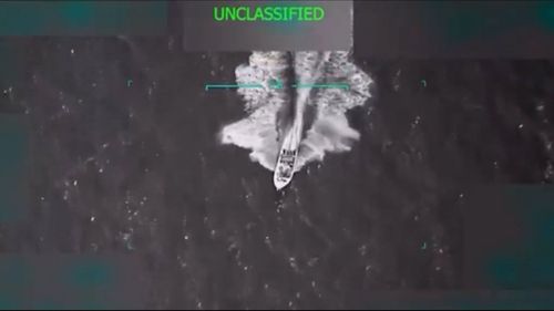 A boat shortly before it is hit by a strike on September 2.