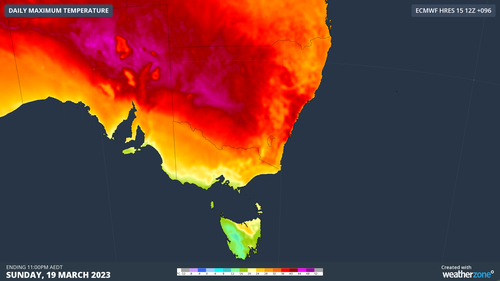 A "low-intensity" heatwave is moving across the country, with Sunday expected to deliver the hottest temperatures.