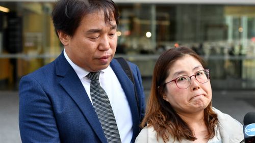 Hyeong-Gyu Ban (left) and Suk Bun Jung (right), the parents of murdered South Korean student Eunji Ban outside court.