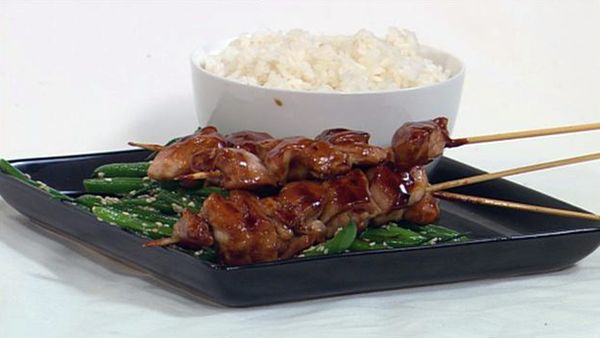 Yakitori chicken with sesame green beans