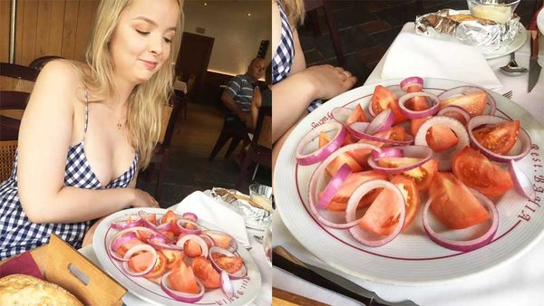 Georgina Jarvis reacts to dismal vegan dish at a restaurant in Southern Spain