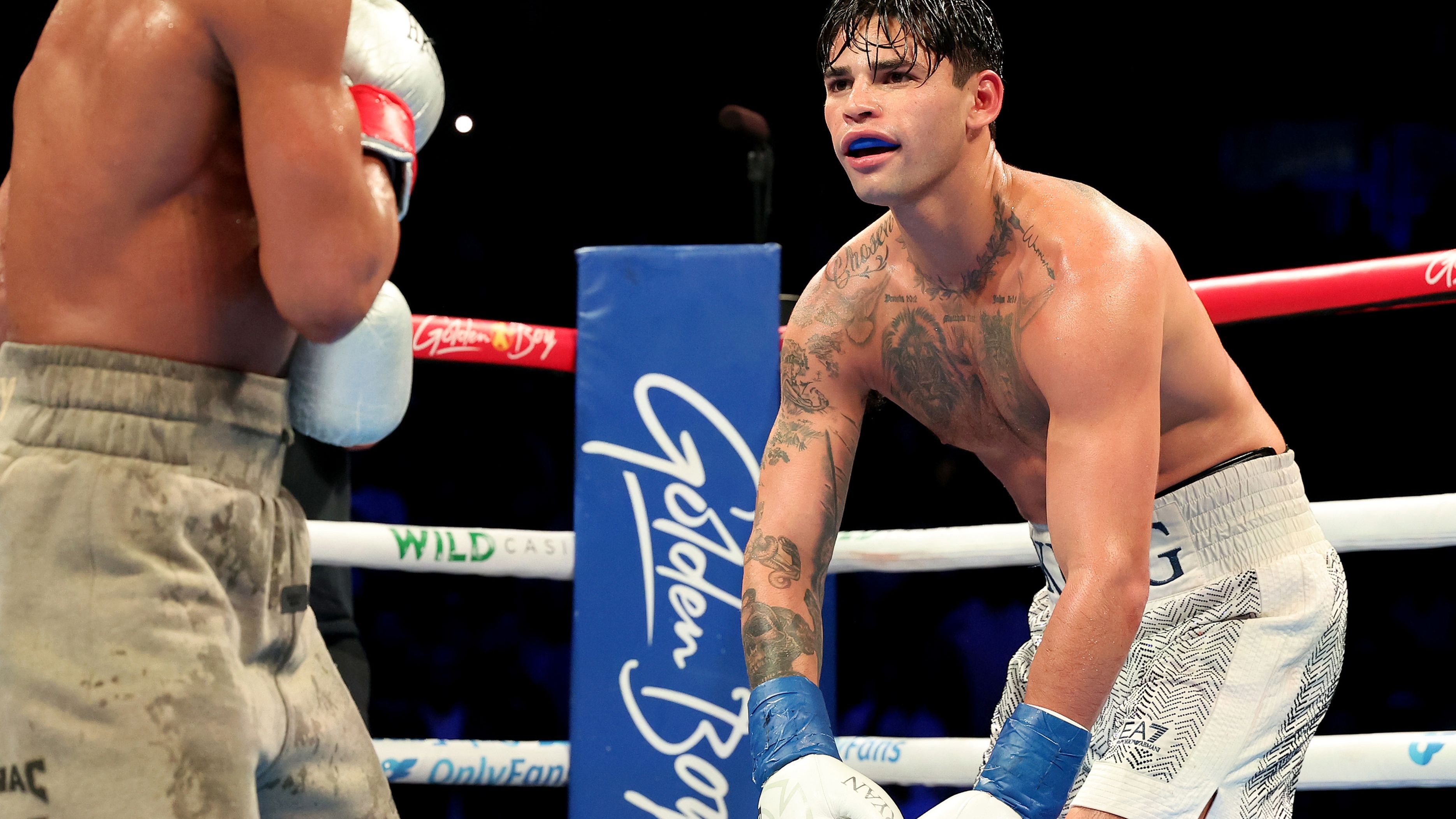 Ryan Garcia taunts Devin Haney at the Barclays Centre.