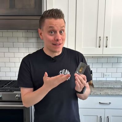 Janitor Brandon Pleshek recommends a razor blade scraper for cleaning