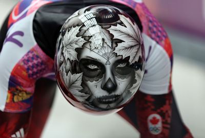 <b>There are many ways to make a statement at the Winter Olympics, but this is easily the most frightening.</b><br/><br/>Canada's skeleton racers came armed for Sochi with helmets that were designed to intimidate and they have truly left an indelible mark.<br/><br/>Among the frightening images that feature on their headgear, the standout is a corpse that belongs to Canadian Sarah Reid. How could you not be scared of this?