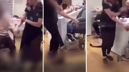 Dramatic footage posted to Snapchat shows the worker clutching her arm to avoid spilling blood.